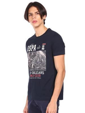 navy blue front print t-shirt - 18022225 - Standard Image - 2