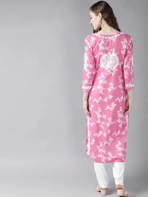 ada hand-embroidered pink chikankari straight kurta - 18022574 - Standard Image - 3