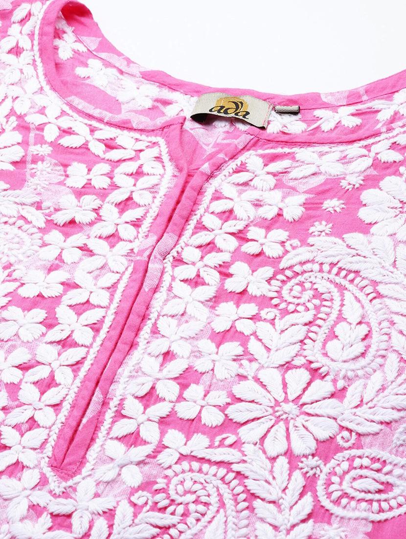 ada hand-embroidered pink chikankari straight kurta - 18022574 - Zoom Image - 5