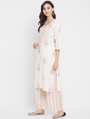 cream cotton kurta palazzo set - 18022627 - Standard Image - 2