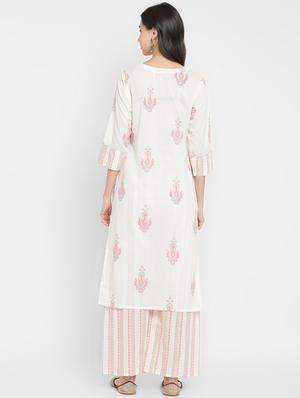 cream cotton kurta palazzo set - 18022627 - Standard Image - 4