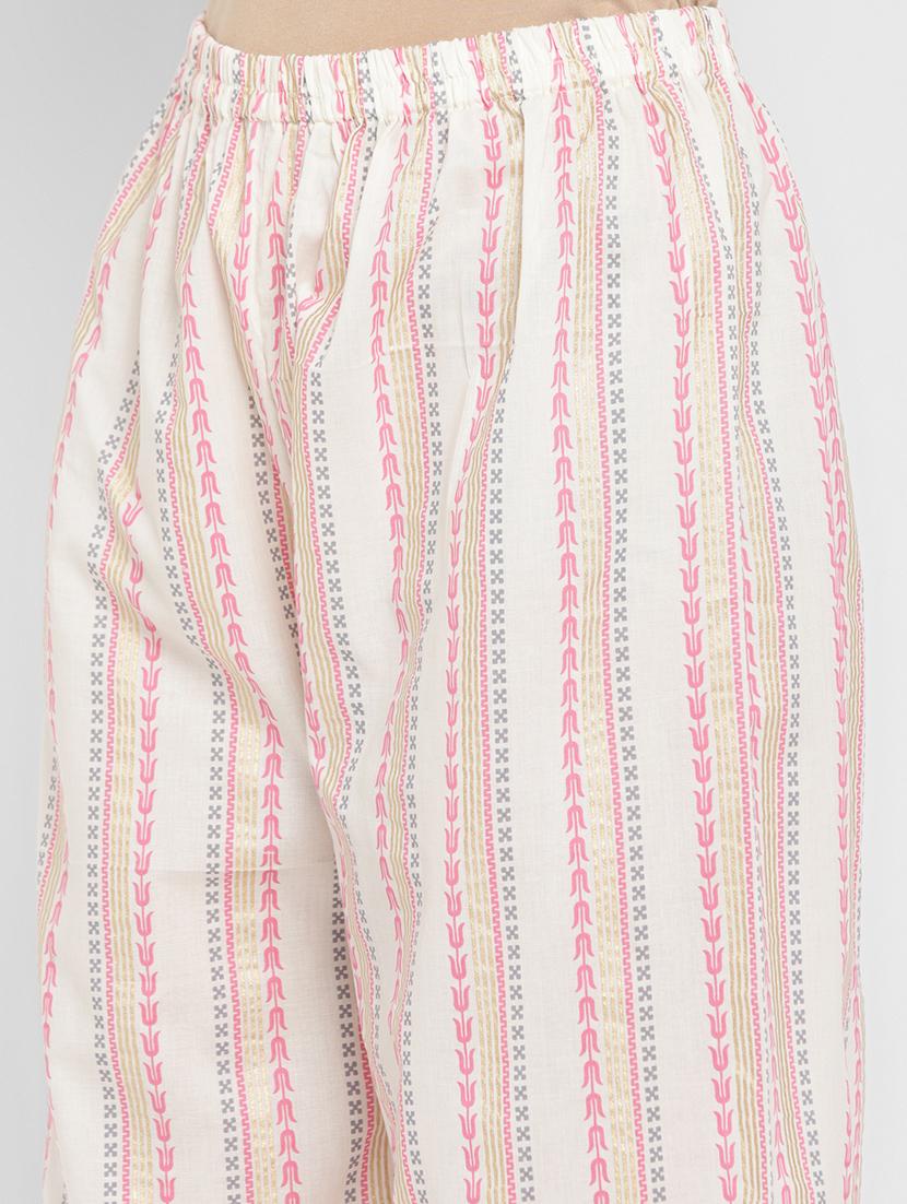 cream cotton kurta palazzo set - 18022627 - Zoom Image - 6
