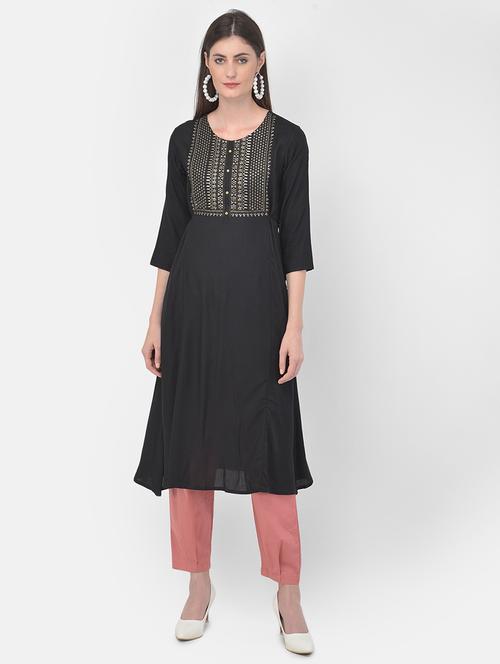 embroidered a-line kurta - 18023051 - Very Small Image - 1