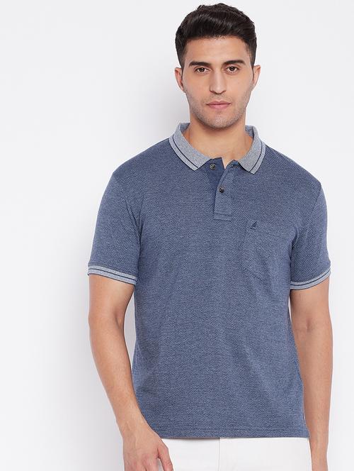 blue self design polo t-shirt - 18023245 - Very Small Image - 1