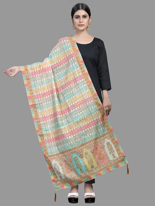 multi colored silk printed dupatta - 18024148 - Standard Image - 1