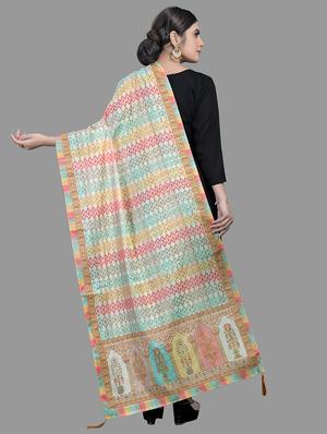 multi colored silk printed dupatta - 18024148 - Standard Image - 2