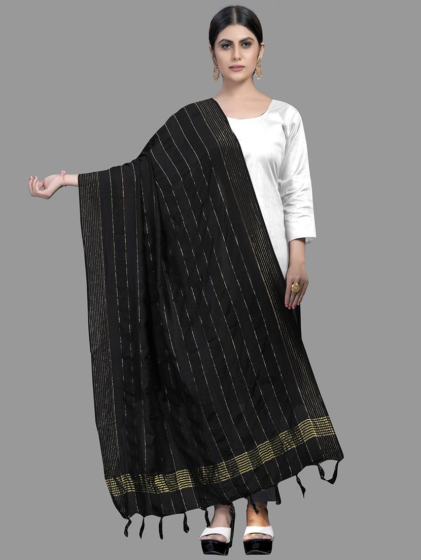 black silk printed dupatta - 18024153 - Zoom Image - 1
