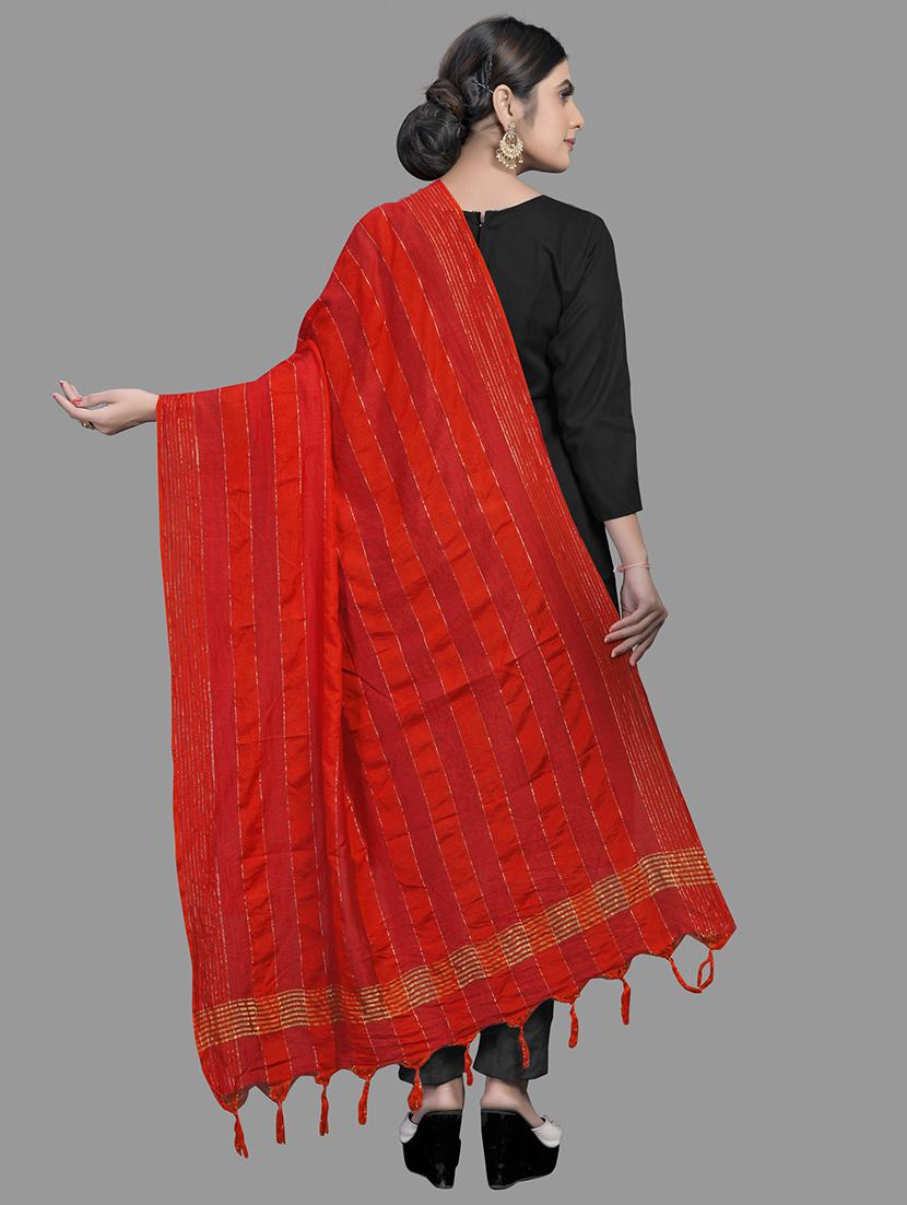 red silk printed dupatta - 18024157 - Zoom Image - 2