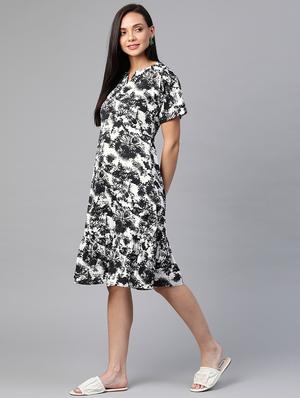 notch neck printed a-line dress - 18024245 - Standard Image - 2