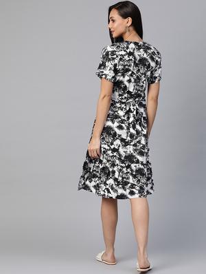 notch neck printed a-line dress - 18024245 - Standard Image - 3