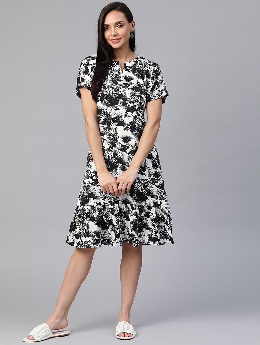 notch neck printed a-line dress - 18024245 - Zoom Image - 1