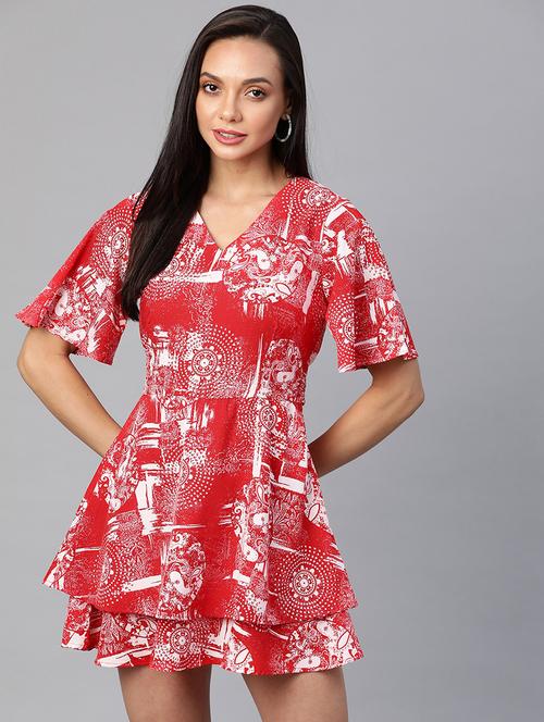 tie back printed a-line dress - 18024248 - Standard Image - 1