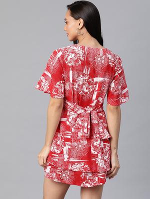 tie back printed a-line dress - 18024248 - Standard Image - 3