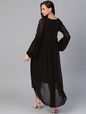 v-neck solid high low dress - 18024256 - Standard Image - 3