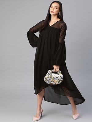 v-neck solid high low dress - 18024256 - Standard Image - 4