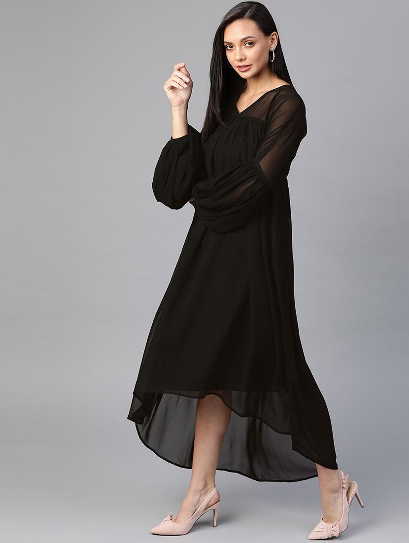 v-neck solid high low dress - 18024256 - Zoom Image - 2