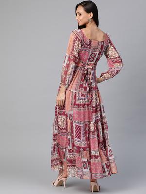 tie back printed tiered dress - 18024265 - Standard Image - 3