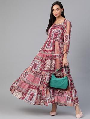 tie back printed tiered dress - 18024265 - Standard Image - 4