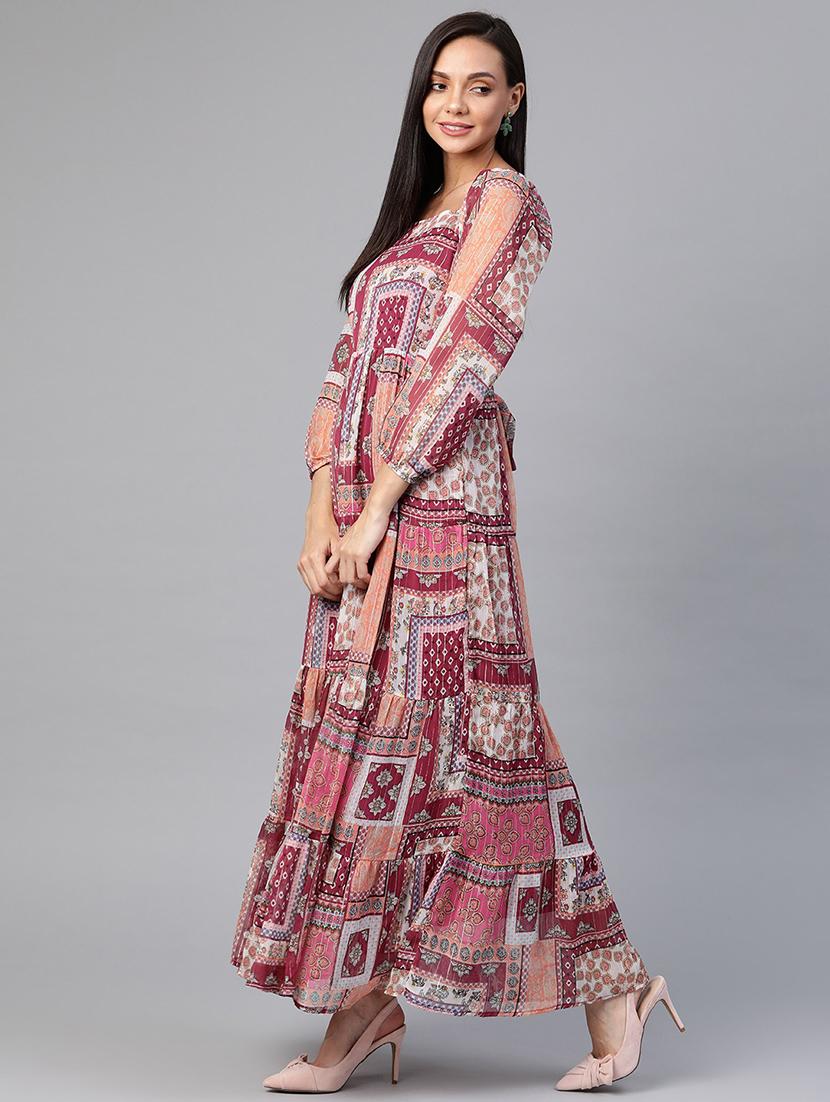 tie back printed tiered dress - 18024265 - Zoom Image - 2