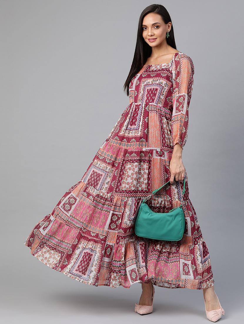 tie back printed tiered dress - 18024265 - Zoom Image - 4