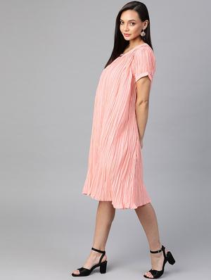 round neck solid shift dress - 18024266 - Standard Image - 2
