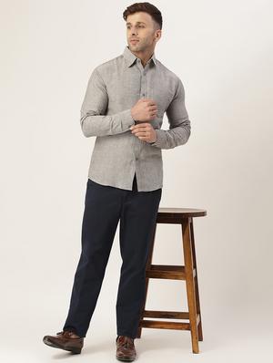 grey solid casual shirt - 18024493 - Standard Image - 4