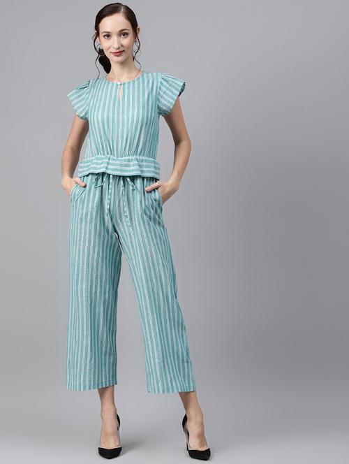 tie front striped full leg jumpsuit - 18024683 - Very Small Image - 1