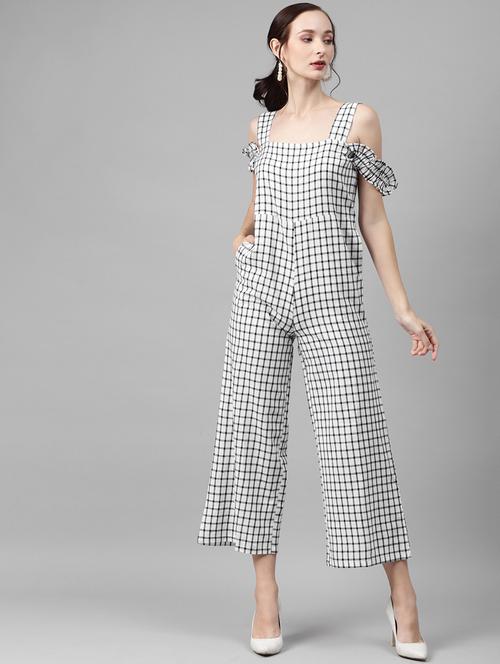 cold shoulder striped full leg jumpsuit - 18024686 - Standard Image - 1