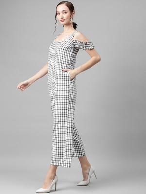 cold shoulder striped full leg jumpsuit - 18024686 - Standard Image - 2