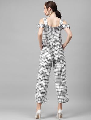 cold shoulder striped full leg jumpsuit - 18024686 - Standard Image - 3