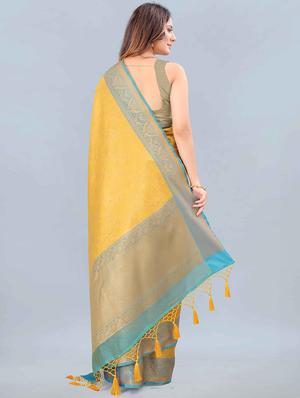 mustard art silk kanjivaram saree with blouse - 18024763 - Standard Image - 2