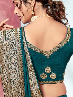 solid bordered saree with blouse - 18024774 - Standard Image - 3