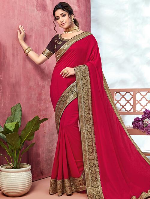 solid bordered saree with blouse - 18024775 - Standard Image - 1