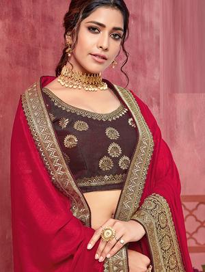 solid bordered saree with blouse - 18024775 - Standard Image - 2