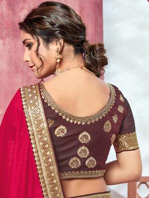 solid bordered saree with blouse - 18024775 - Standard Image - 3