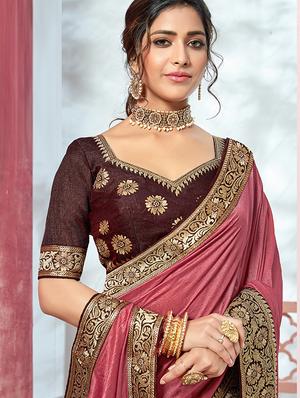 solid bordered saree with blouse - 18024779 - Standard Image - 2
