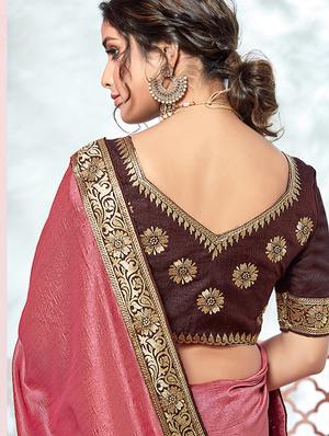 solid bordered saree with blouse - 18024779 - Standard Image - 3