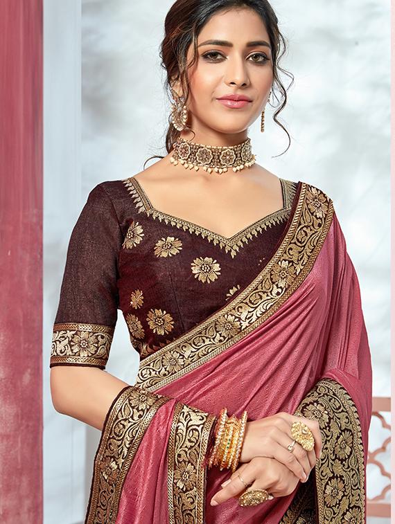 solid bordered saree with blouse - 18024779 - Zoom Image - 2