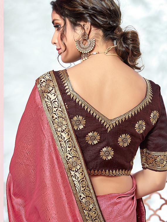 solid bordered saree with blouse - 18024779 - Zoom Image - 3