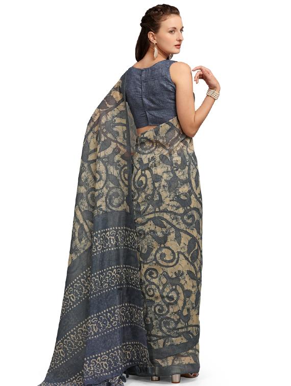 blue silk blend printed saree with blouse - 18024839 - Zoom Image - 2