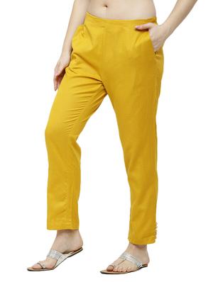 yellow solid cigarette pants trouser - 18025101 - Standard Image - 2
