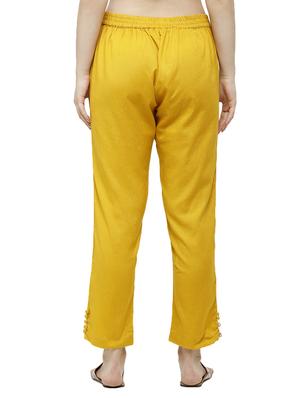 yellow solid cigarette pants trouser - 18025101 - Standard Image - 3