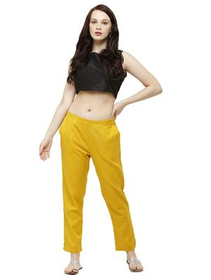 yellow solid cigarette pants trouser - 18025101 - Standard Image - 4
