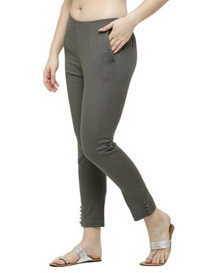 grey solid cigarette pants trouser - 18025103 -  Standard Image - 1