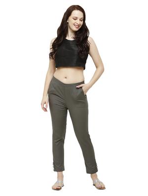 grey solid cigarette pants trouser - 18025103 - Standard Image - 4