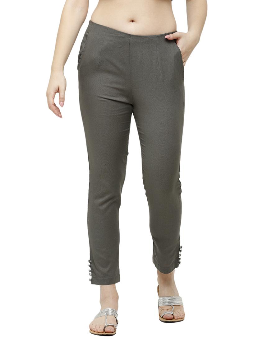grey solid cigarette pants trouser - 18025103 - Zoom Image - 1