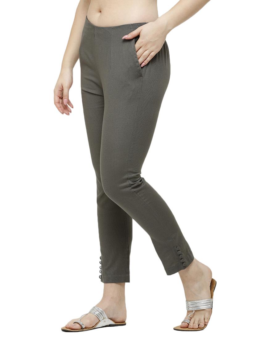grey solid cigarette pants trouser - 18025103 - Zoom Image - 2