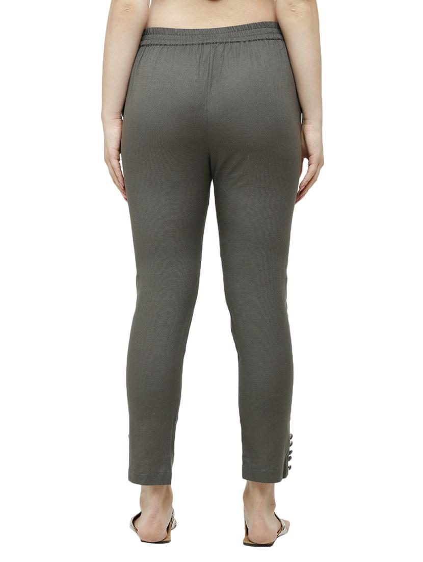 grey solid cigarette pants trouser - 18025103 - Zoom Image - 3