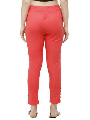 pink solid cigarette pants trouser - 18025105 - Standard Image - 3