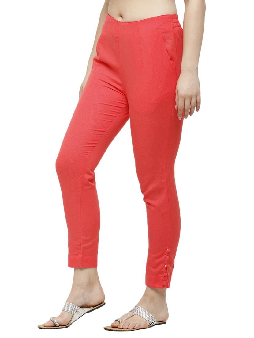 pink solid cigarette pants trouser - 18025105 - Zoom Image - 2